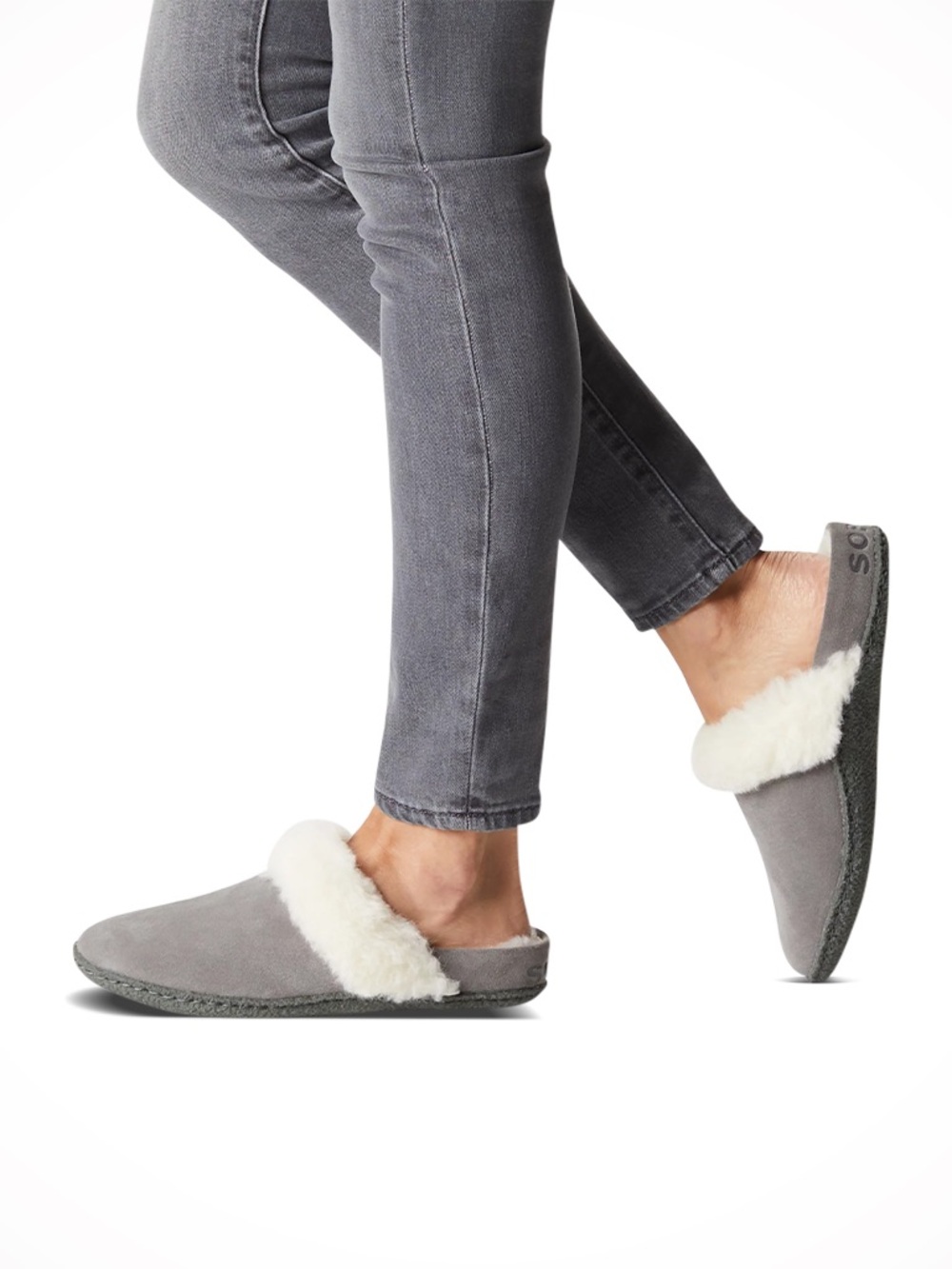 ✨Sorel Nakiska Slide II Slipper Women’s Grey Suede Shearling-Trim Size 7